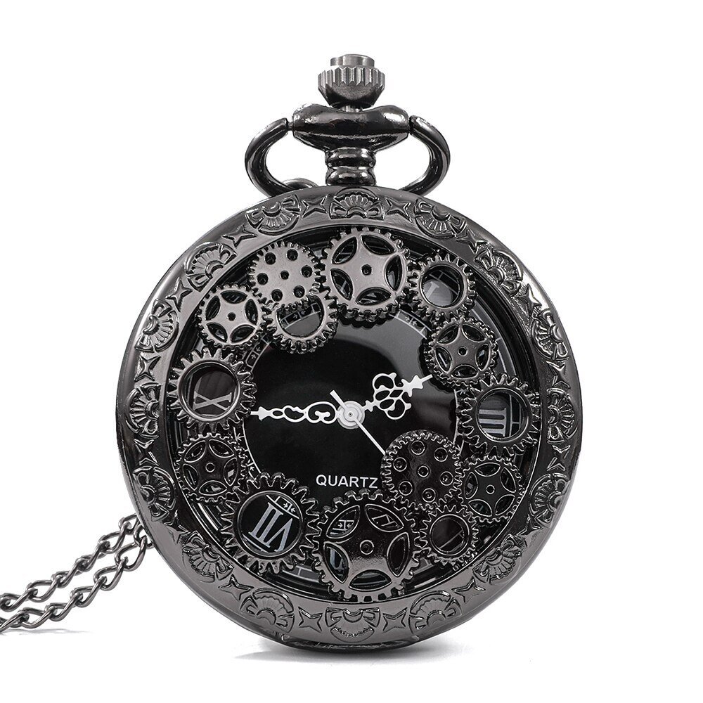 steampunk copper vintage hollow gear hollow quartz pocket watch necklace pendant clock chain men women with chain gifts
