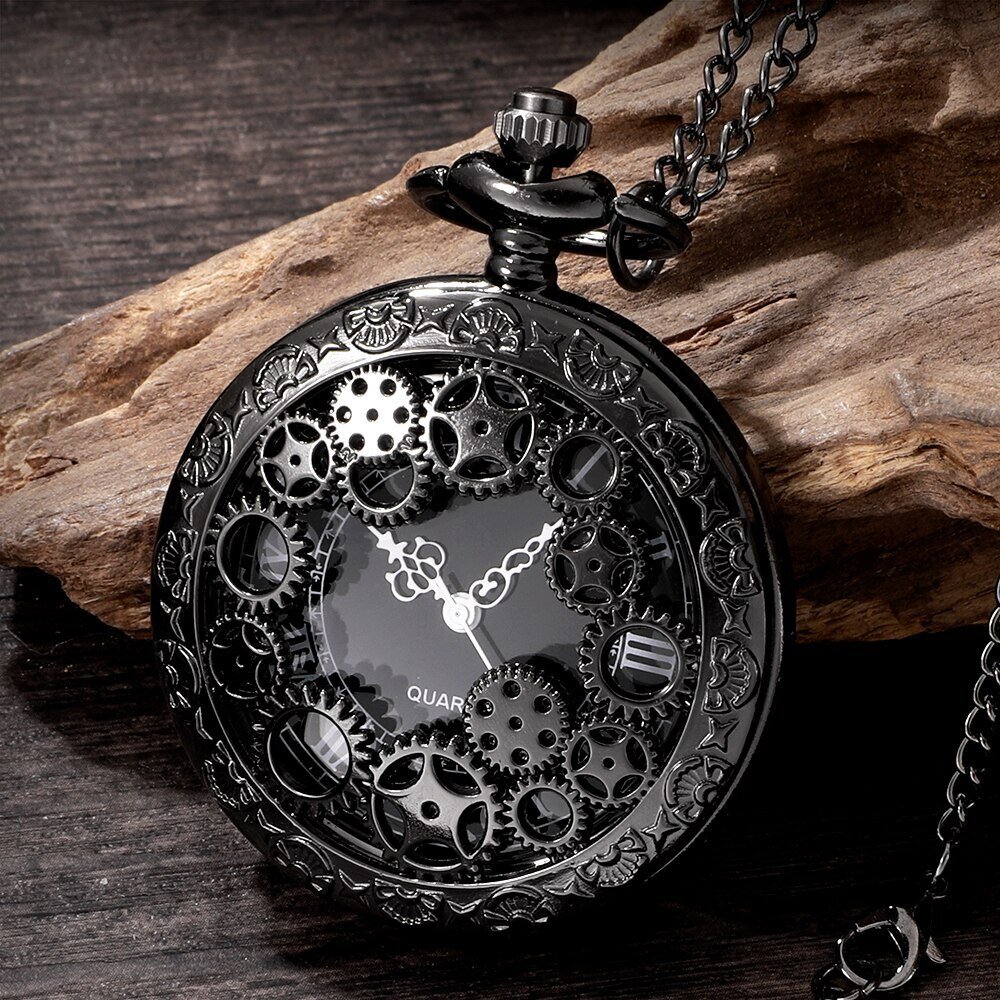 steampunk copper vintage hollow gear hollow quartz pocket watch necklace pendant clock chain men women with chain gifts steampunk copper vintage hollow gear hollow quartz pocket watch necklace pendant clock chain men women with chain gifts