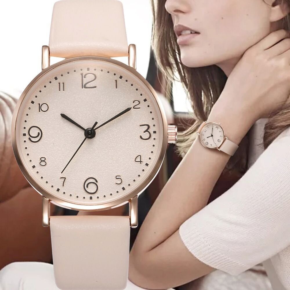 women watches ladies casual arabic numbers leather analog quartz watch