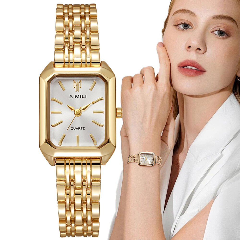 luxury ladies fashion quartz watch simple scale square quality gold plated women watches business stainless steel folding clock luxury ladies fashion quartz watch simple scale square quality gold plated women watches business stainless steel folding clock