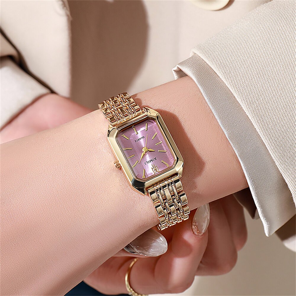 luxury ladies fashion quartz watch simple scale square quality gold plated women watches business stainless steel folding clock luxury ladies fashion quartz watch simple scale square quality gold plated women watches business stainless steel folding clock