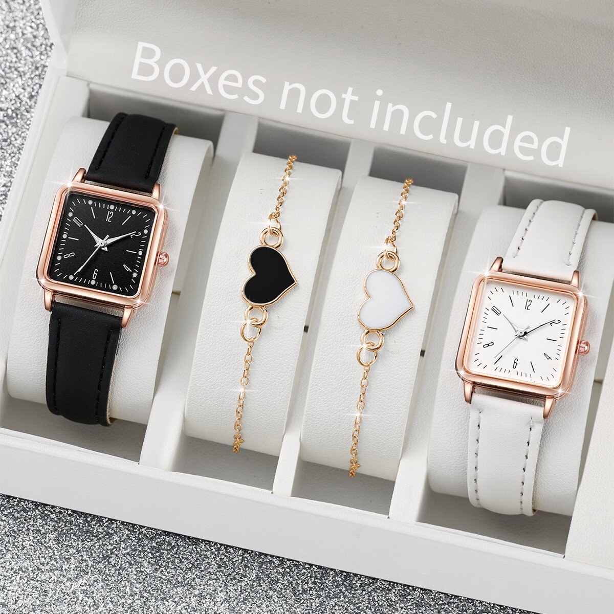 2/4pcs fashion square women's watch leather band quartz watches heart bracelet set(without box)