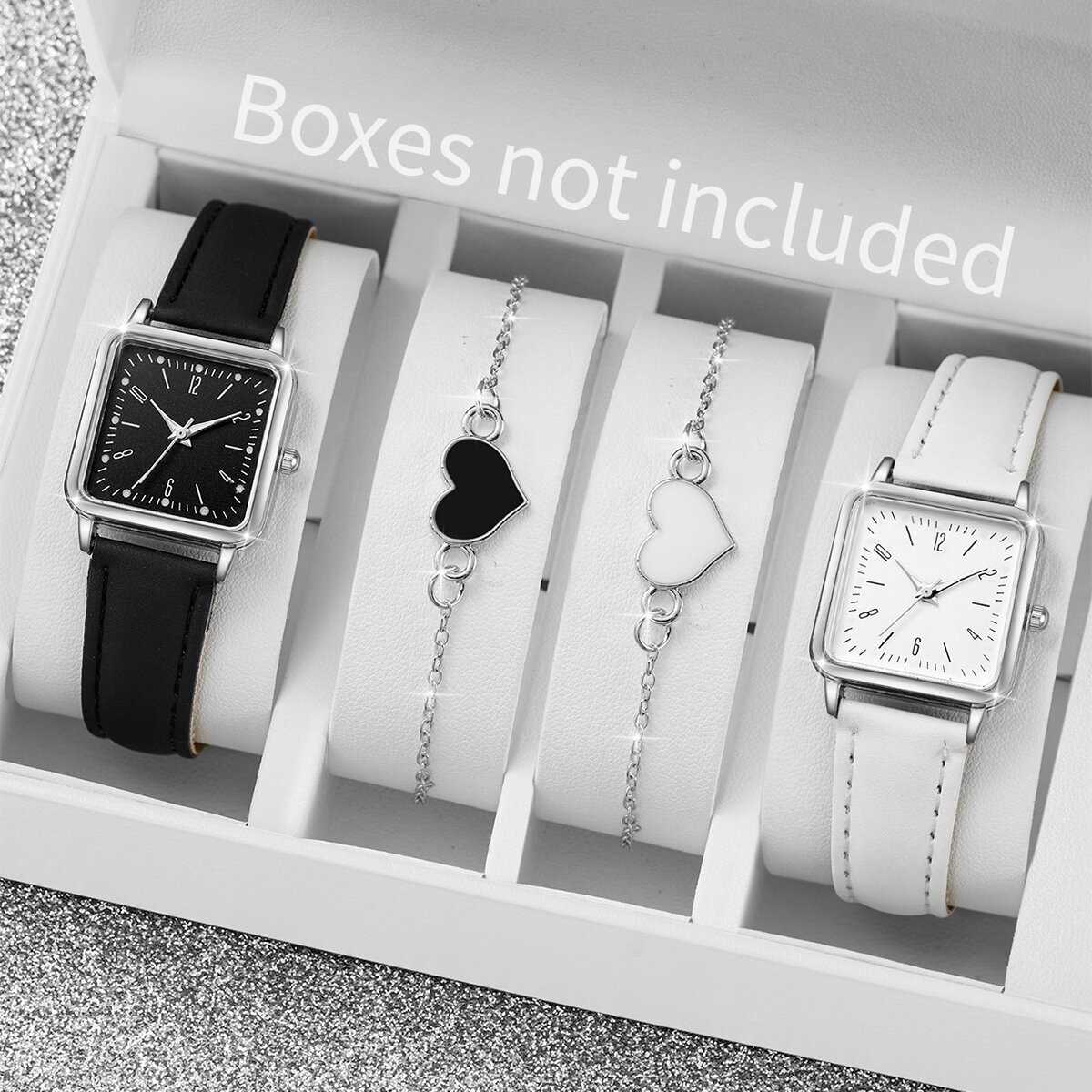 2/4pcs fashion square women's watch leather band quartz watches heart bracelet set(without box) 2/4pcs fashion square women's watch leather band quartz watches heart bracelet set(without box)