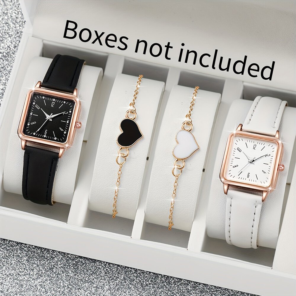 2/4pcs fashion minimalist watch luxury men's and women's leather belt business leisure bracelet quartz watch 2/4pcs fashion minimalist watch luxury men's and women's leather belt business leisure bracelet quartz watch