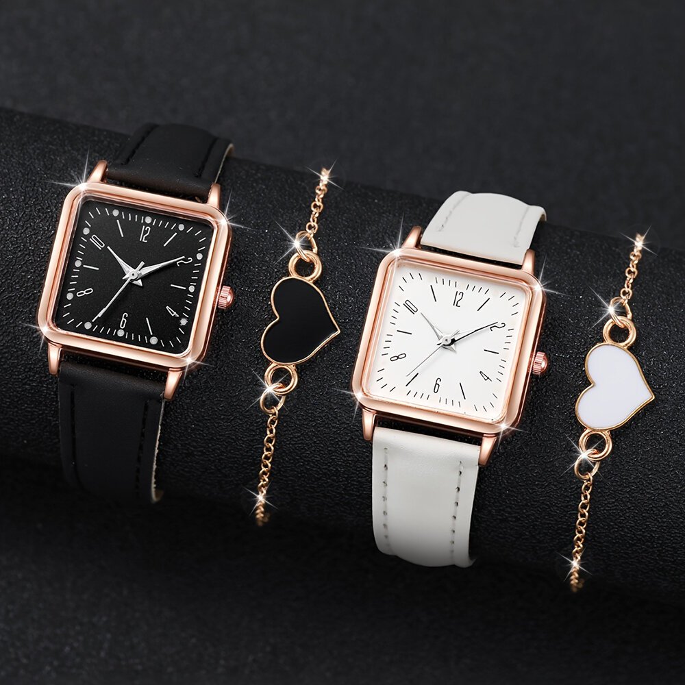 2/4pcs fashion minimalist watch luxury men's and women's leather belt business leisure bracelet quartz watch 2/4pcs fashion minimalist watch luxury men's and women's leather belt business leisure bracelet quartz watch