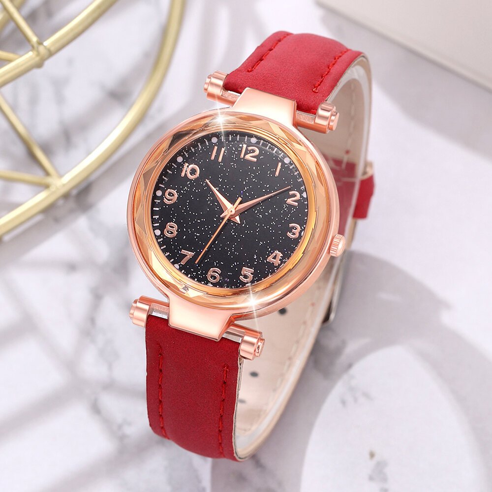 5/6 pcs/set red women's watch with minimalist elements dial quartz watch latex strap cherry elements jewelry set girl's gift 5/6 pcs/set red women's watch with minimalist elements dial quartz watch latex strap cherry elements jewelry set girl's gift