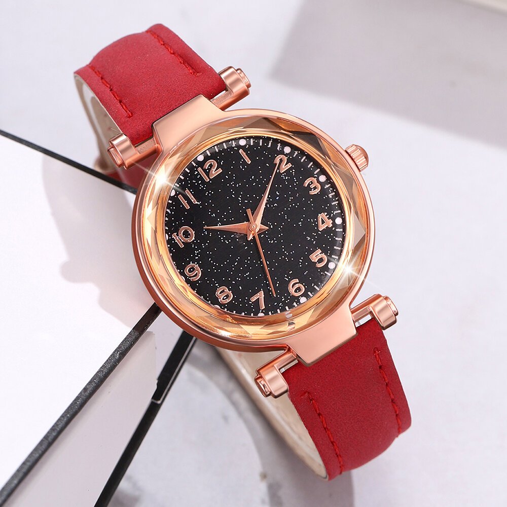 5/6 pcs/set red women's watch with minimalist elements dial quartz watch latex strap cherry elements jewelry set girl's gift 5/6 pcs/set red women's watch with minimalist elements dial quartz watch latex strap cherry elements jewelry set girl's gift