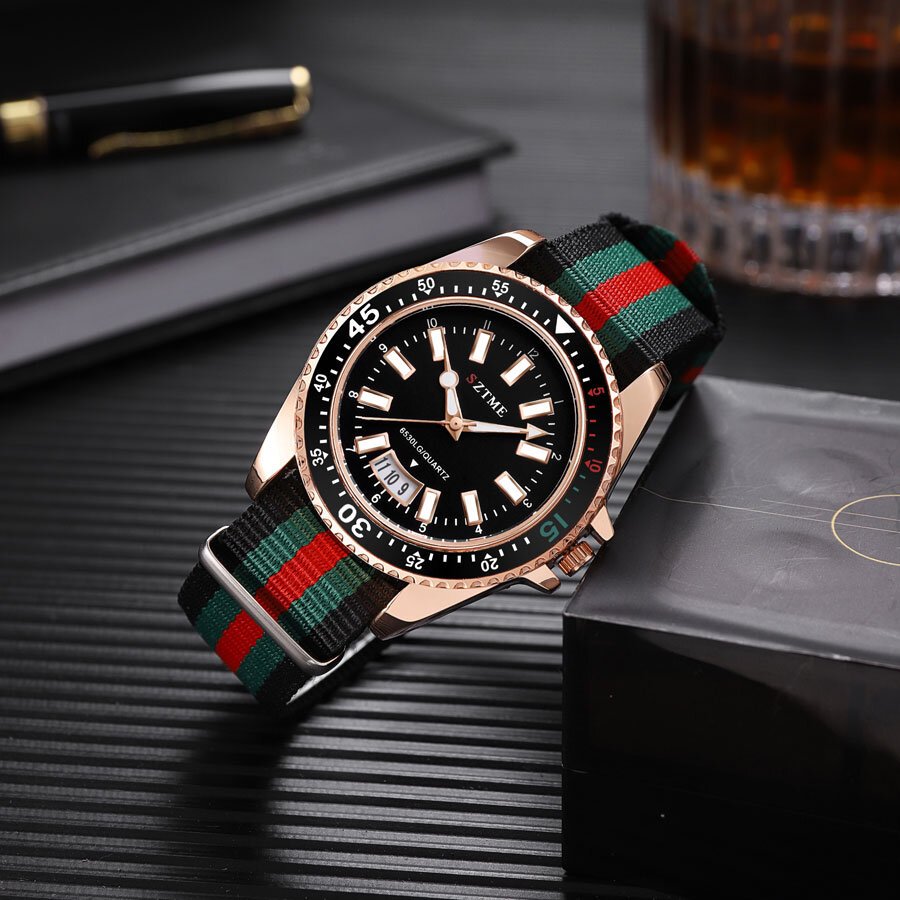 new fashionable men's nylon strap calendar watch, luxurious and simple business men's and women's night light quartz watch