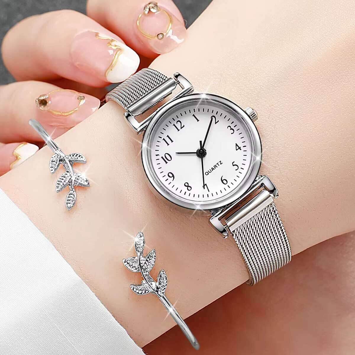 2pcs fashion women watches opening cuff bracelet bangle set casual mesh band quartz watch accessory gift (without box) 2pcs fashion women watches opening cuff bracelet bangle set casual mesh band quartz watch accessory gift (without box)