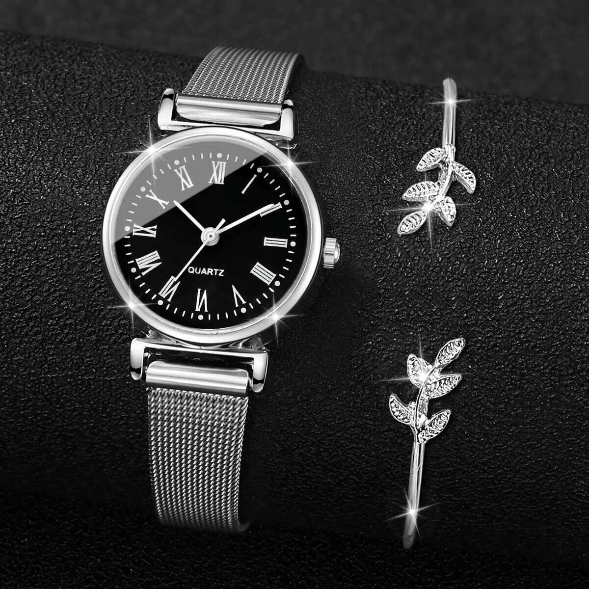 2pcs fashion women watches opening cuff bracelet bangle set casual mesh band quartz watch accessory gift (without box) 2pcs fashion women watches opening cuff bracelet bangle set casual mesh band quartz watch accessory gift (without box)