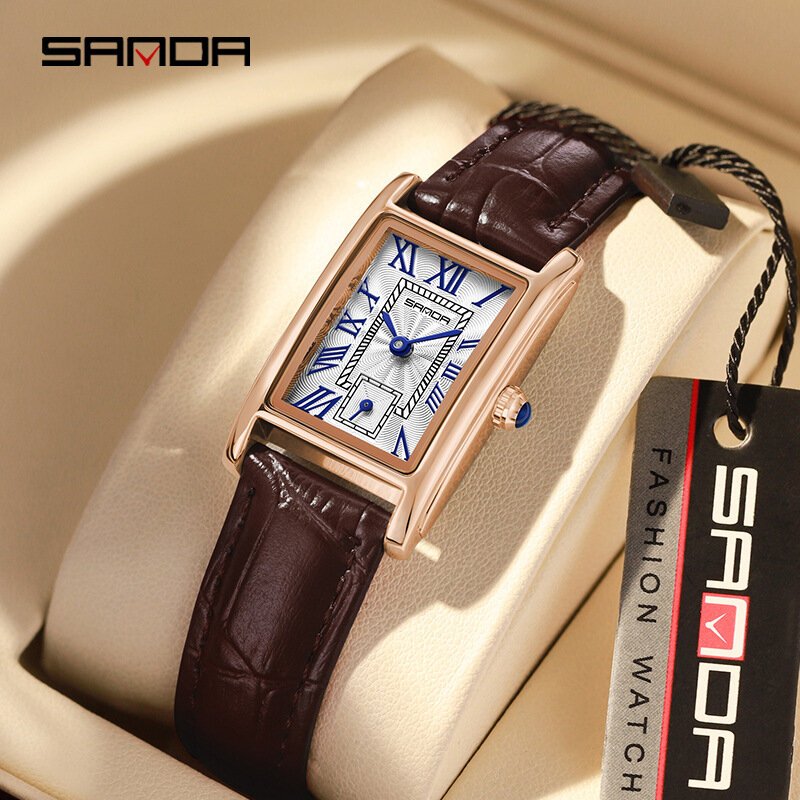 sanda 1116 new fashion 2025 elegant design rectangle dial water resistant quartz movement business women analog wrist watch часы sanda 1116 new fashion 2025 elegant design rectangle dial water resistant quartz movement business women analog wrist watch часы