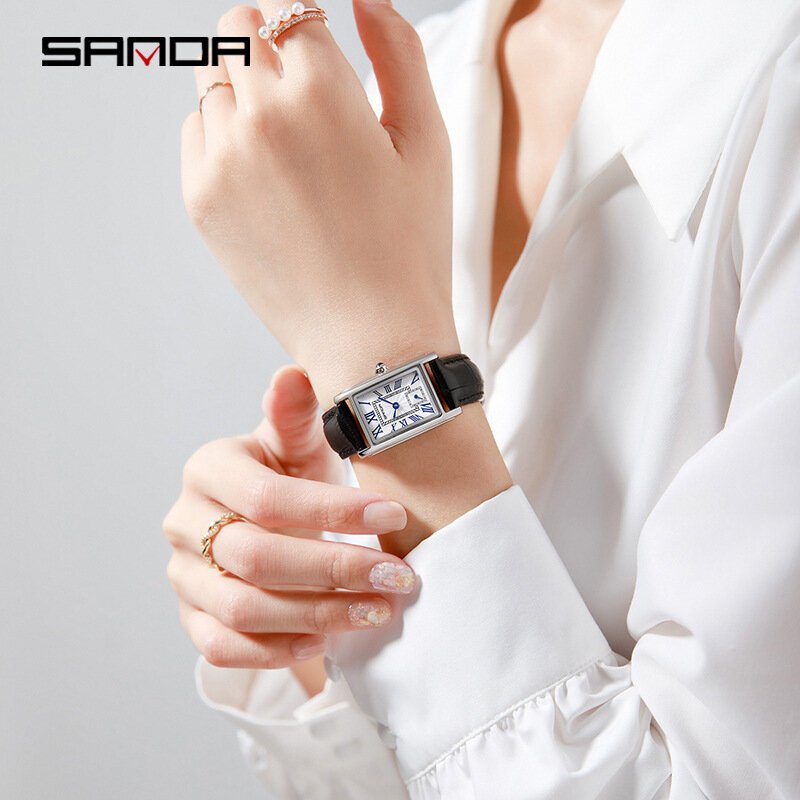 sanda 1116 new fashion 2025 elegant design rectangle dial water resistant quartz movement business women analog wrist watch часы sanda 1116 new fashion 2025 elegant design rectangle dial water resistant quartz movement business women analog wrist watch часы