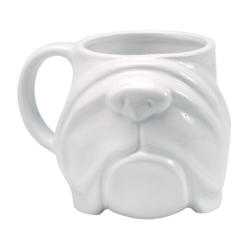 Sculpted Coffee Mug - Bulldog Face - Stoneware 14 oz. White by SNOUTS