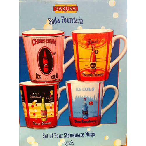 Sakura Soda Fountain Set of 4 Stoneware Coffee Mugs by Gregory Gorham by Sakura of America
