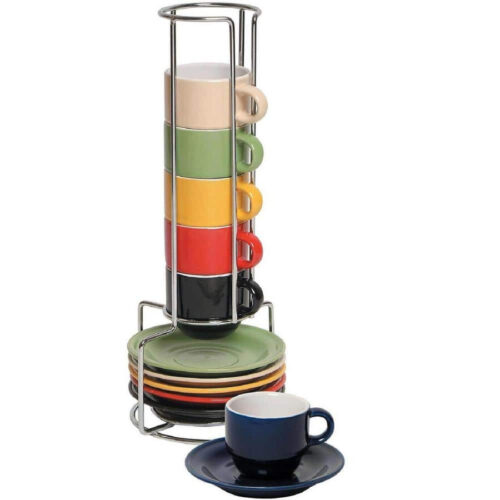 Imperial Home 6 Piece Colorful Stacking Espresso Cup and Saucer Set by Imperial Home
