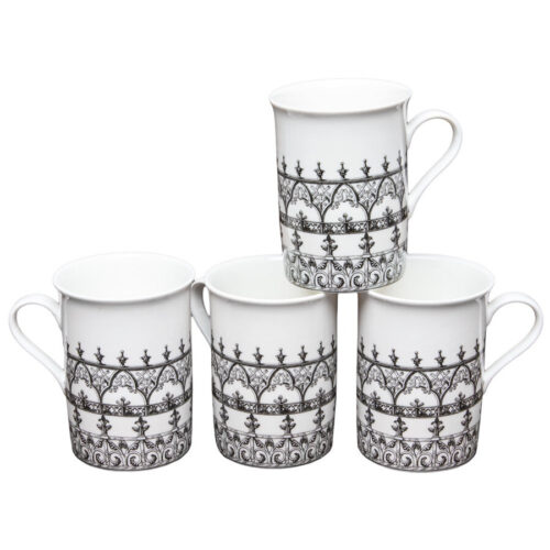 Gracie Bone China Mug Set of 4 (9-Ounce, Black Moroccan) by Gracie Bone China