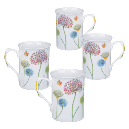 Gracie Bone China Mug Set of 4 (10-Ounce, Snowball Floral) by Gracie Bone China