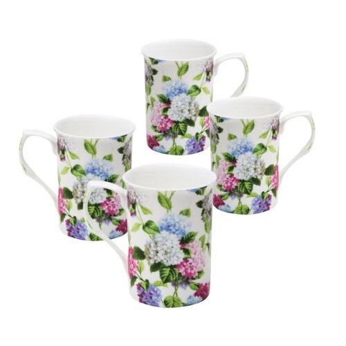 Gracie Bone China Mug Set of 4 (10-Ounce, Hydrangea Mist) by Gracie Bone China