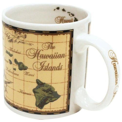 4 Pack Hawaiian Stoneware Coffee Mugs 20 oz. Island Chain Map by Islander