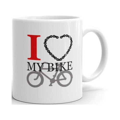 I Heart My Bike Funny Novelty Humor 11oz White Ceramic Glass Coffee