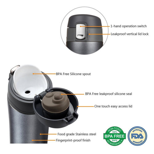 LifeSky Insulated Travel Coffee Mug, Stainless Steel (16 oz) by LifeSky