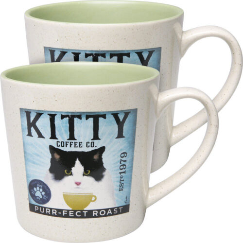 Set Of 2 Cats Rule Kitty Cat Stoneware Coffee Mugs 14 oz by Demdaco