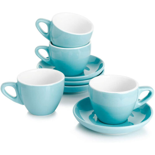 Porcelain Espresso Cups with Saucers 2 Ounce Set of 4 Turquoise by Cup & Saucer Sets