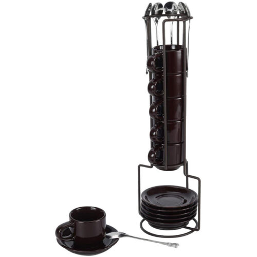 Stackable 2.5 Ounce Espresso Cups with Saucers Tea Spoons and Metal by Cup & Saucer Sets