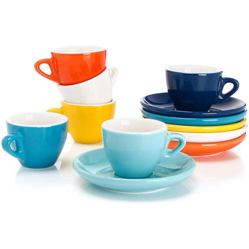Porcelain Espresso Cups with Saucers 2 Ounce Set of 6 Multicolor Hot by Cup & Saucer Sets
