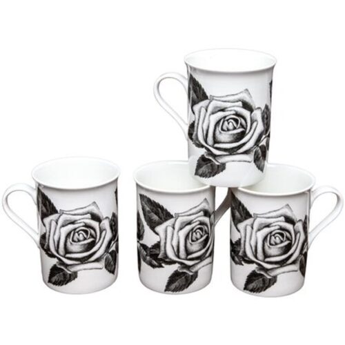 Gracie Bone China Mug Set of 4 (9-Ounce, Black Pixel) by Gracie Bone China