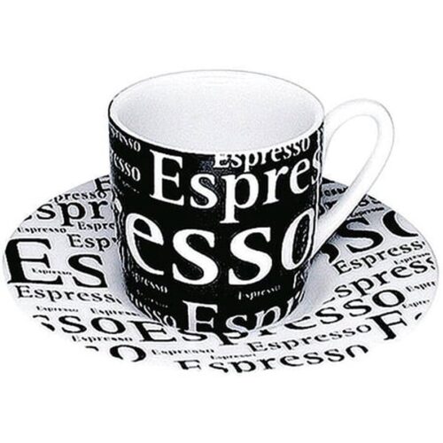 Konitz 4450530306 Set of 4 Espresso Cups-Saucers Cafe Latte Writing by Konitz