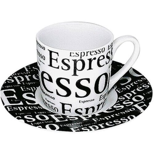 Konitz Espressos Writing On White Cups and Saucers (Set of 4) by Konitz