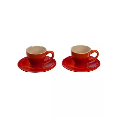 Le Creuset Stoneware Set of 2 Espresso Cups and Saucers, Flame by Le Creuset of America